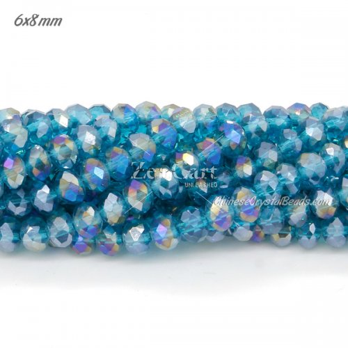 6x8mm Chinese Rondelle Crystal Beads, capri blue AB, about 72 beads