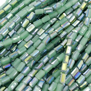 cuboid crystal beads, 4x4x8mm, green, 70pcs per strand