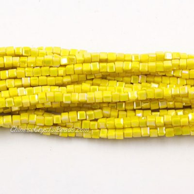 180pcs 2mm Cube Crystal Beads, opaque yellow