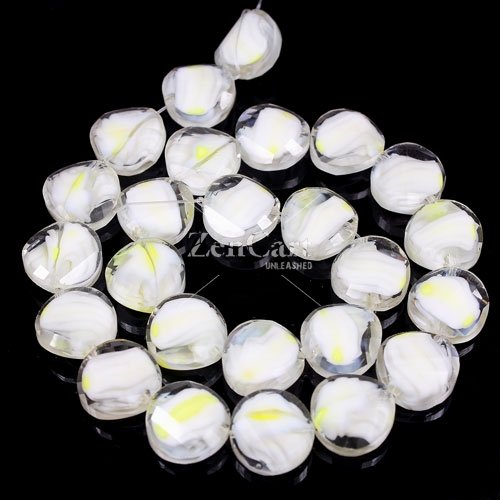 Millefiori Twist faceted Beads white/yellow 14mm, 10 beads