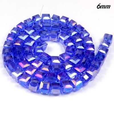 98Pcs 6mm Cube Crystal beads,Med. sapphire AB