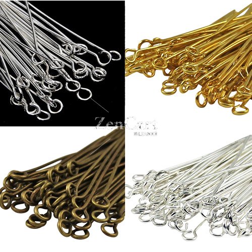 100Pcs Eyepin Metal Eye Pins Needles Findings for Jewelry Craft Findings