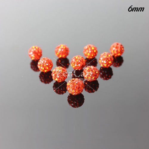 10Pcs 6mm hip hop disco beads, clay, hole: 1mm, orange