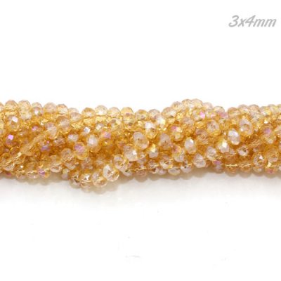 130Pcs 3x4mm Chinese Crystal Rondelle beads, G Champagne AB