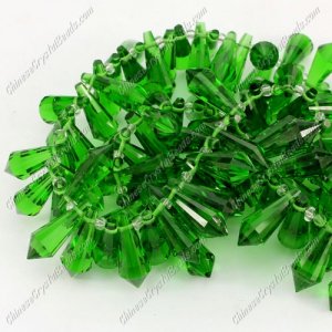 Chinese Crystal Icicle Drop Beads, 8x20mm, 1-hole, green sold per pkg of 10 pcs