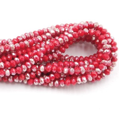 130Pcs 2.5x3.5mm Chinese Crystal Rondelle Beads, Red Velvet half lt.silver