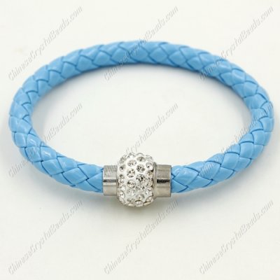 12pcs Weave leather bracelet, Magnetic Clasps, sky blue, wide 7mm, length about 7inch