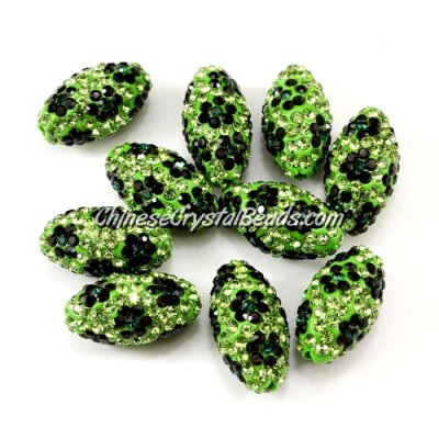 Oval Pave flower Beads, 11x18mm, Clay, green, sold Sold individually.
