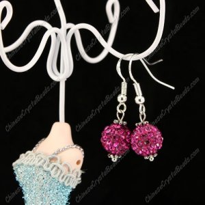 Pave Drop Earrings, fuchsia, 10mm clay disco beads, sold 1 pair