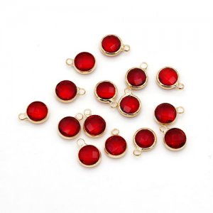 5Pcs 8x11mm red Round Glass crystal Connecter Bezel pendant, Drops Gold Plated one Loops