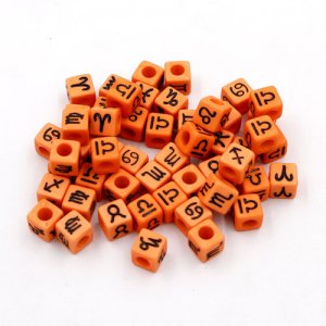 100Pcs Mixed Constellation Cube Acrylic Beads, 7mm, hole: 3.8mm, light orange