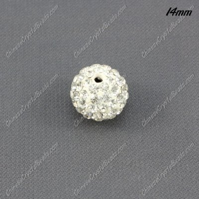 Pave Crystal Disco #Clay Ball Rhinestone Bead, clear, 14mm, hole: 1.8mm, sold per pkg of 9pcs