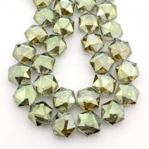crystal faceted Hexagon beads, 14x16mm, green yellow, per pkg of 8pcs
