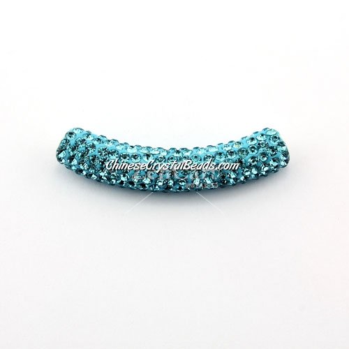 Pave Crystal Pave Tube Beads, 45mm, 4mm hole, aqua, sold 1pcs
