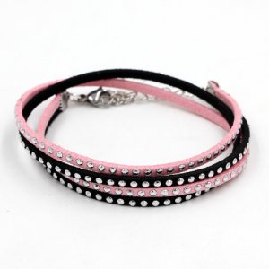 12Pcs Studded Faux Suede Leather bracelet black and pink, Stainless steel Accessories