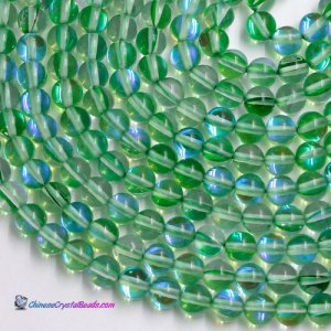 green Mystic Aura Quartz Beads 6/8/10/12mm Rainbow Holographic Bead Synthetic Moonstone 15.5inch