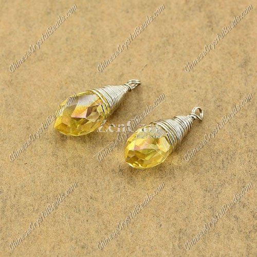 Wire Working Briolette Crystal Beads Pendant, 6x12mm, topaz AB, 1 pcs