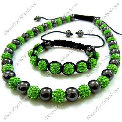 Pave set, green, 10mm clay pave beads, Necklace, bracelet