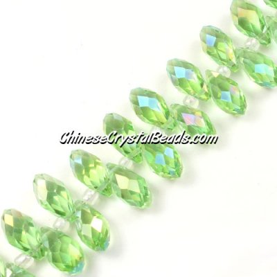 Chinese Crystal Briolette Bead Strand, lime green AB, 6x12mm, 20 beads