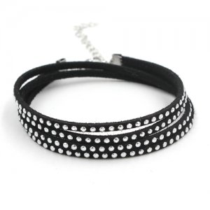 12Pcs Studded Faux Suede Leather bracelet black, Stainless steel Accessories