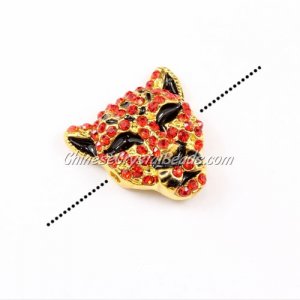 Pave accessories, leopard head, 22x22mm, hole 2mm, gold-plated, red, Sold 1pcs