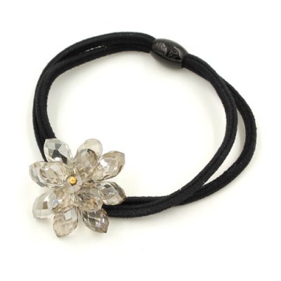 Ponytail holder with Crystal drop Beads silver shade, Double rubber band, hair tie, elastic hair tie, 1 pc,