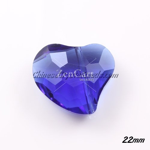 Chinese Crystal 22mm Falling Heart Bead, Sapphire, 6 pcs