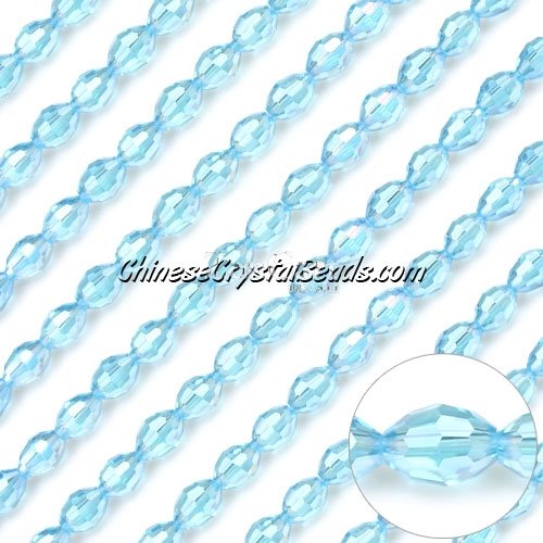 Chinese Barrel Shaped crystal beads, Aqua AB, 4x6MM, 50 Beads
