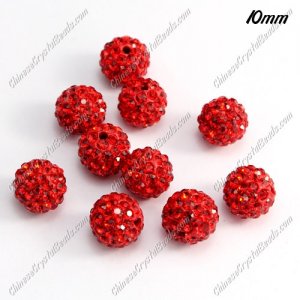 50pcs, 10mm pave clay disco beads, red, hole: 1.5mm