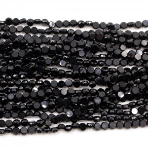 4mm flat round glass crystal beads, black, about 140-150pcs