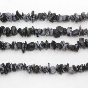 Snowflake Obsidian Bead Gemstone Chips, 2x7mm-6x10mm, Hole:Approx 0.8mm, Length:Approx 30 Inch