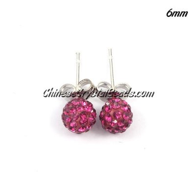 Pave Drop Earrings, 6mm, fuchsia, sold 1 pair