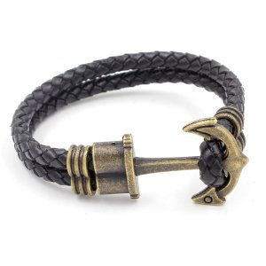 Genuine Black Leather Cord anchor leather cord, antique bronze plated