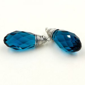 Wire Working Crystal drop Pendant, 10x20mm, Capri blue, sold by 1 pc