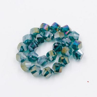 8mm Chinese Crystal Helix Bead Strand, Emerald AB, 25 beads