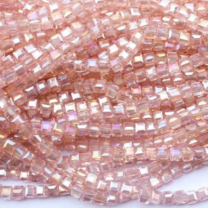 98Pcs 6mm Cube Crystal beads,lt rosaline AB