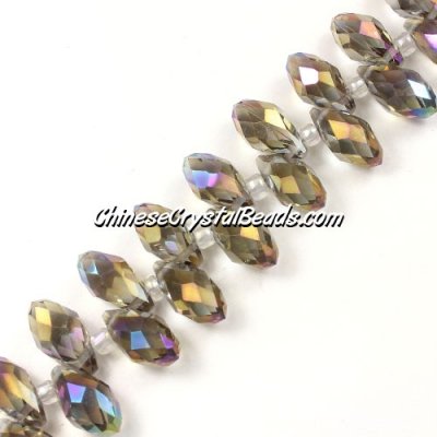 Chinese Crystal Briolette Bead Strand, smoke AB, 6x12mm, 20 beads