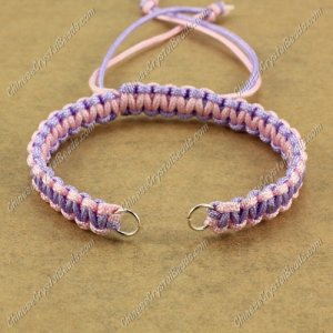 Pave chain, nylon cord, pink and lt-violet, wide : 7mm, length:14cm