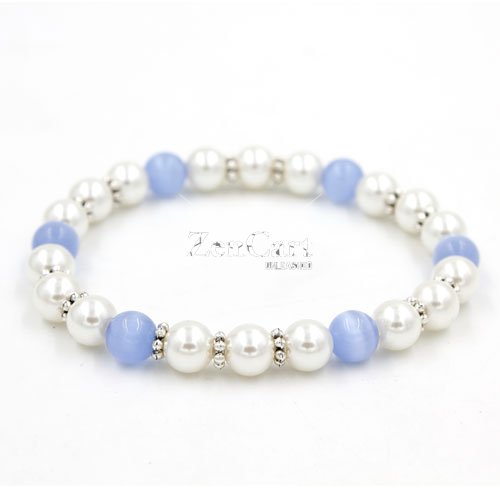 8mm cat eye beads and Plastic pearls bracelet, about 7inch