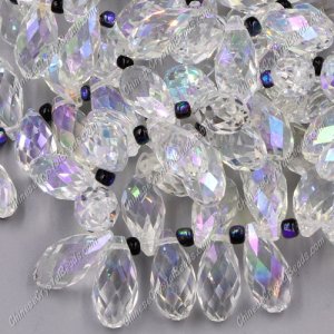 10x20mm, Briolette beads, clear AB, 10 beads