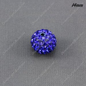 9Pcs 14mm Pave Crystal Disco #Clay Ball Rhinestone Bead, navy blue,hole: 1.8mm