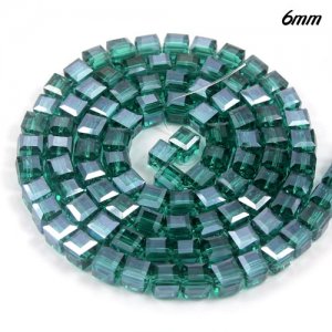 98Pcs 6mm Cube Crystal beads, emerald AB
