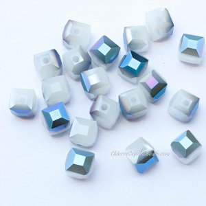crystal cube beads, 10mm, white jade half bule light, sold per pkg of 20pcs