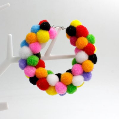 Pom poms Hoop Earring, 2.6 inch, mix, sold by 1 pair