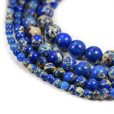 Blue Impression Jasper Beads 4m 6mm 8mm 10mm 12mm Round Blue Imperial Impression Stone, 15 Inch