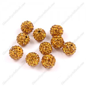 50pcs, 10mm Pave clay disco beads, amber, hole: 1.5mm