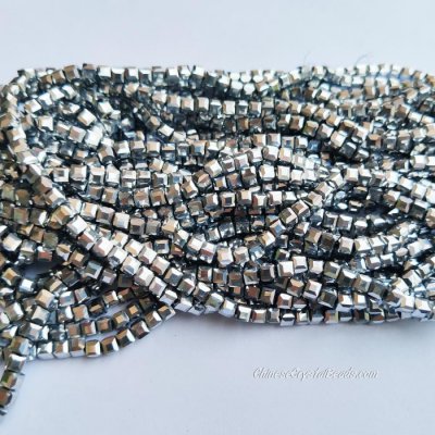 4mm Cube Crystal beads about 95Pcs, silver