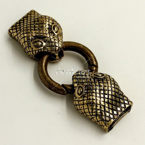 Clasp, Snake End Cap, antiqued bronze finished inchpewterinch #zinc-based alloy,62x24mm Hole 13x3mm, Sold individually.