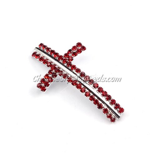 DIY Pave Tool, Claw chains silver cross 28x50mm red rhinestone, 1piece