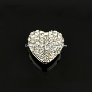 pave heart cube beads, 18mm, platinum, 1 piece